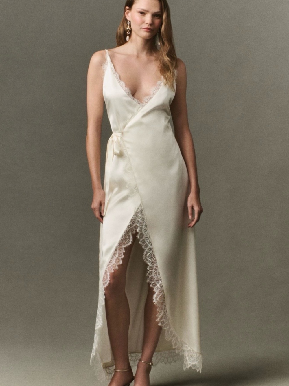 Anthropologie Mere Mere Wrap Satin & Delicate Lace Slip Dress. XL NWT